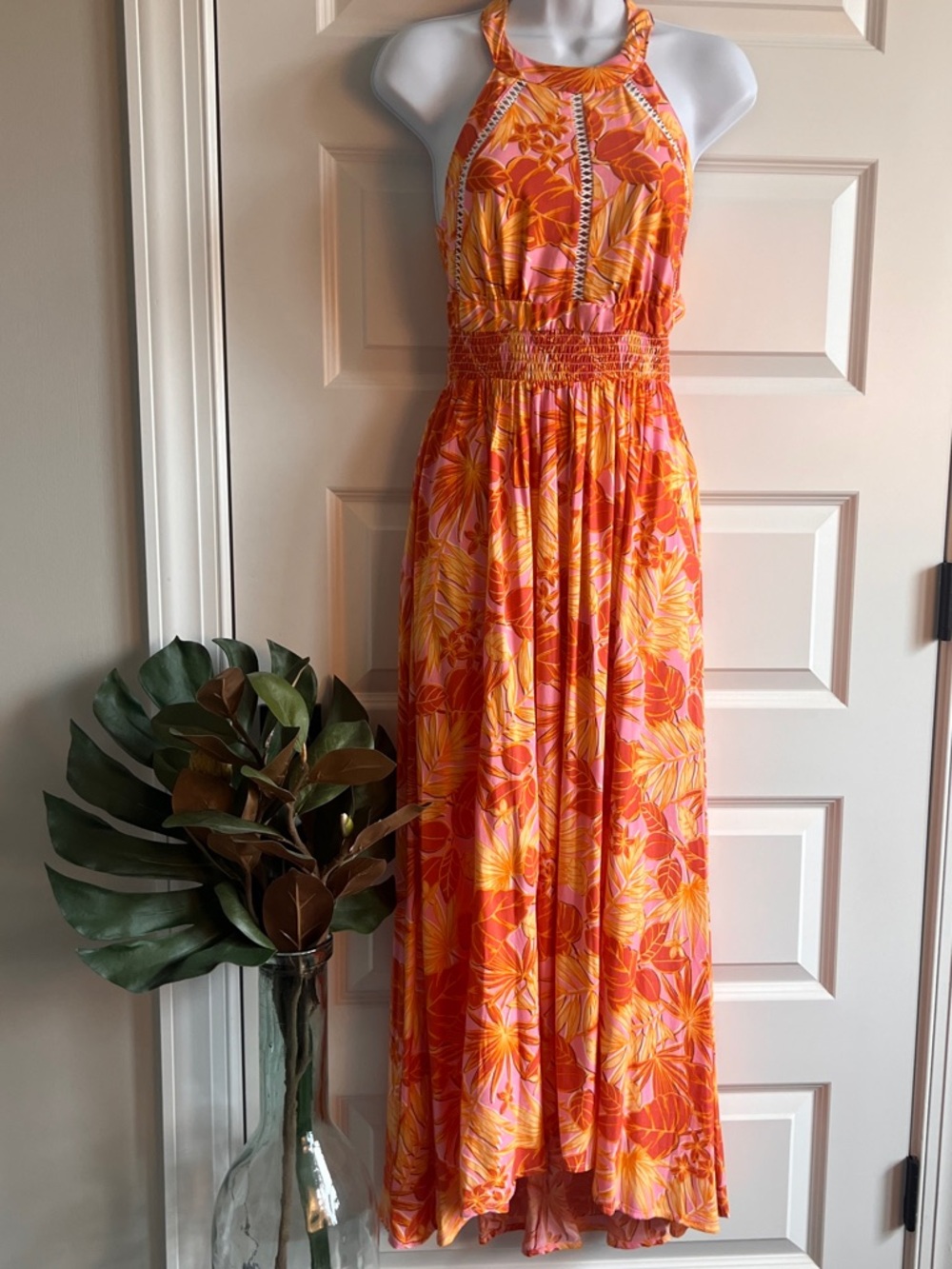 IRIS Halter Maxi Tropical NWT Smock Sz Sm FLAW Anthro Abel Label